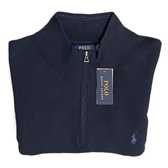 Polo Ralph Lauren Men's 3LT Big & Tall Mesh Knit 1/4 Zip Pullover Navy Blue NEW - Picture 1 of 10